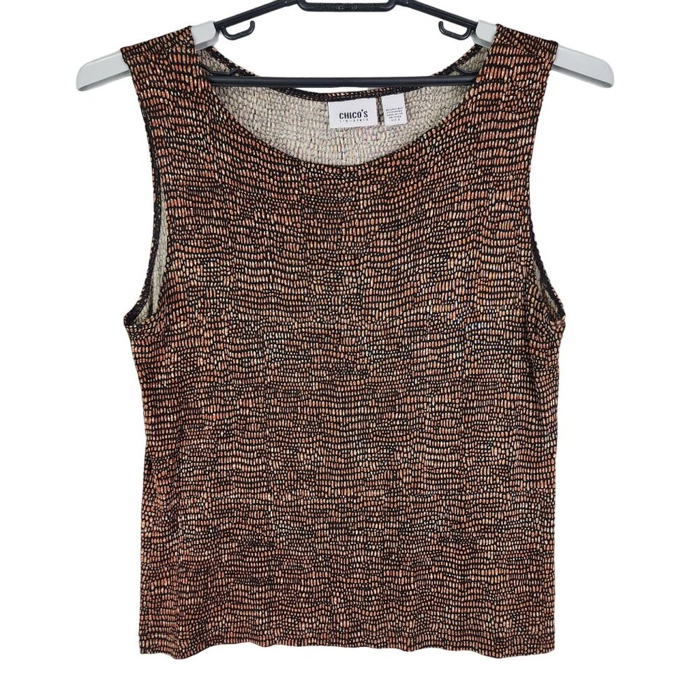 Women's Chico's Travelers Sleeveless Top Shirt Orange Pebble Print Size 3